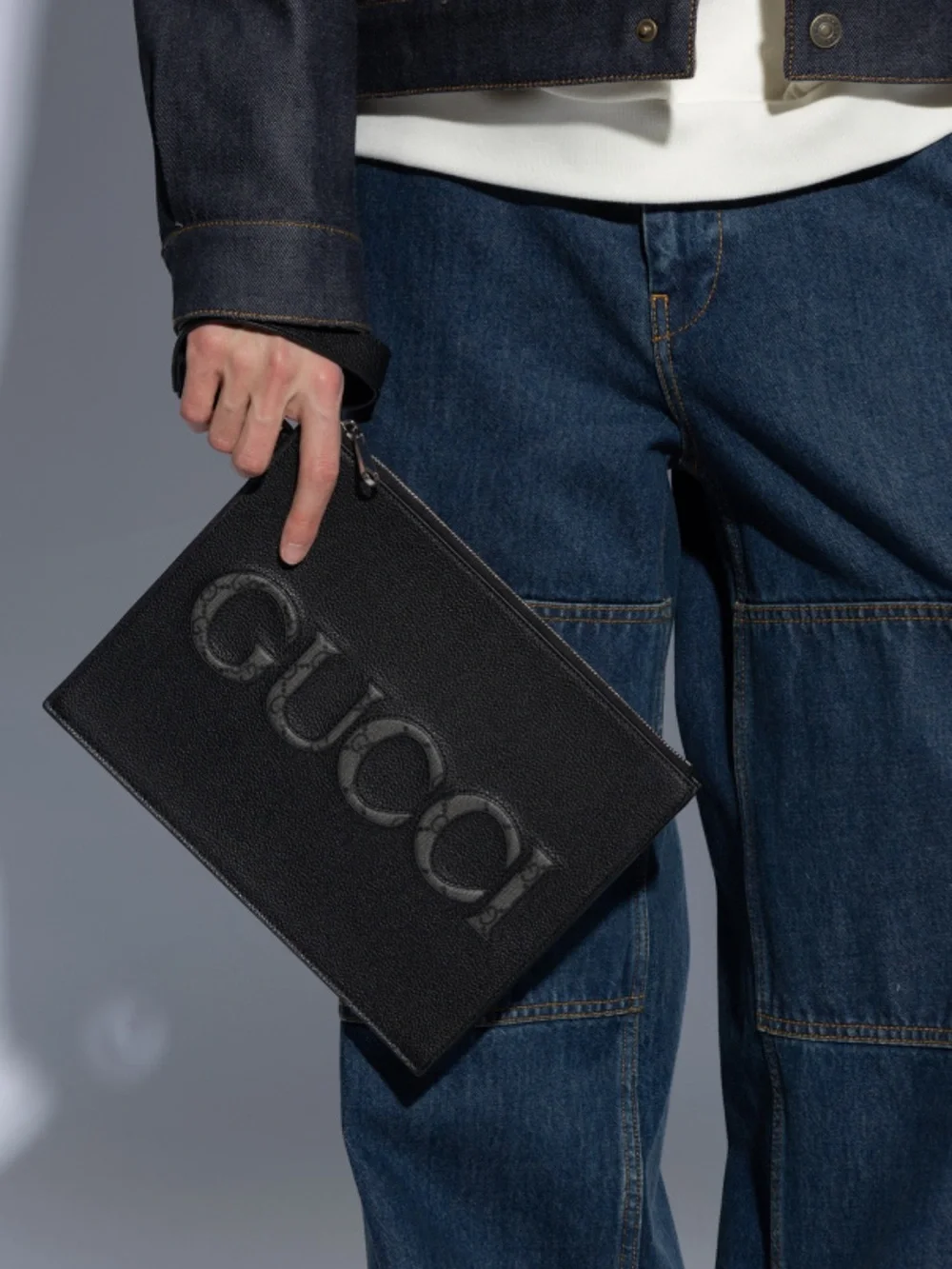 GUCCI logo supreme leather pouch with strap wristlet